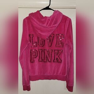 Victoria's Secret PINK Vintage Y2K Bling Velour Hott Pink Zip Up Size L